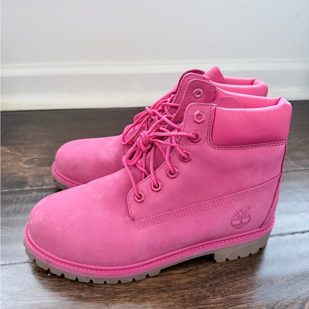 Timberland Hot Pink Lace-Up Boots 50 Years monochrome 6 youth - Picture 2 of 5